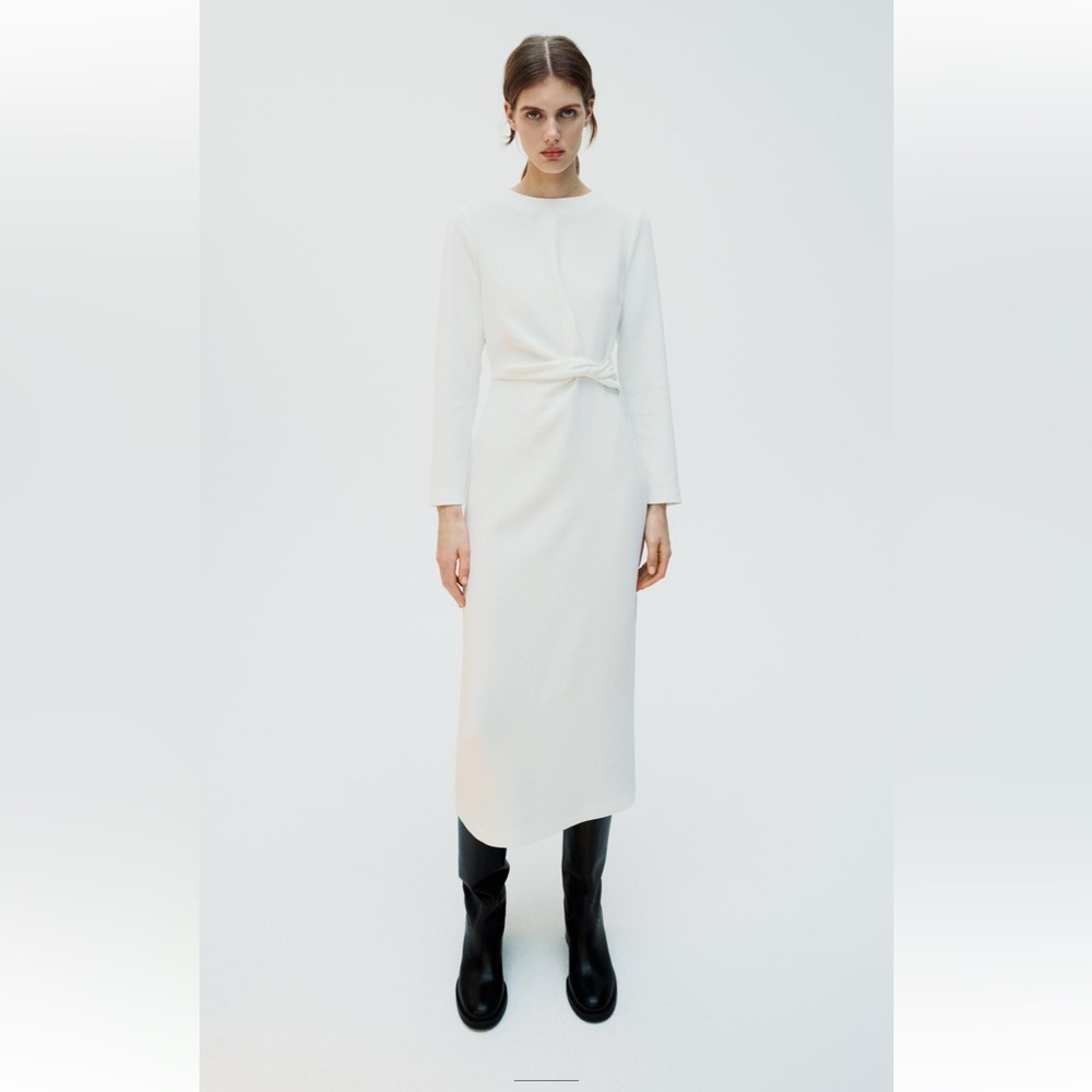 ZARA KNOTTED CREPE MIDI DRESS